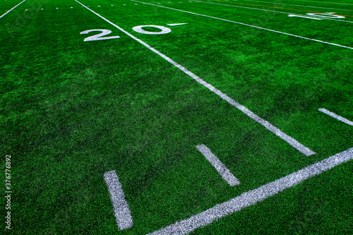 Football Field Green Yard Markers to Goal Line Touchdown Endzone Game Competition