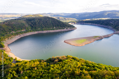 the edersee lake in germany with its nature from above