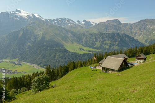 Mountain landscape at Brunni over Engelberg in the Swiss alps