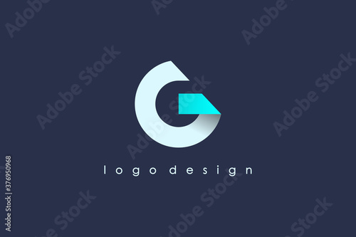 Initial Letter G Logo. White and Blue Circle Shape Origami Style isolated on Blue Background. Usable for Business and Branding Logos. Flat Vector Logo Design Template Element.