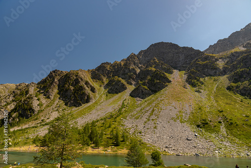 Morgex (Aosta), the wonderful Lake of Arpy, a mirror of water of glacial origin set in a beautiful alpine setting.