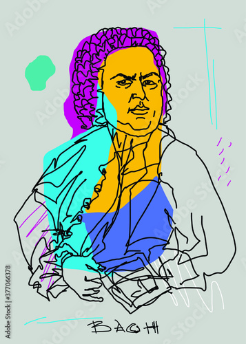 Johann Sebastian Bach. Vector illustration hand drawn. 
