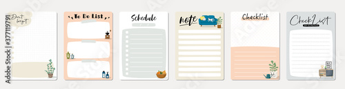 Set of planners and to do list with home interior decor illustrations. Template for agenda, schedule, planners, checklists, notebooks, cards and other stationery.