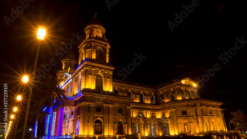 Show of night light in the Cathedral of Managua. Managua, Managua/Nicaragua. October/10/2016. The building survived the earthquake in 1972.