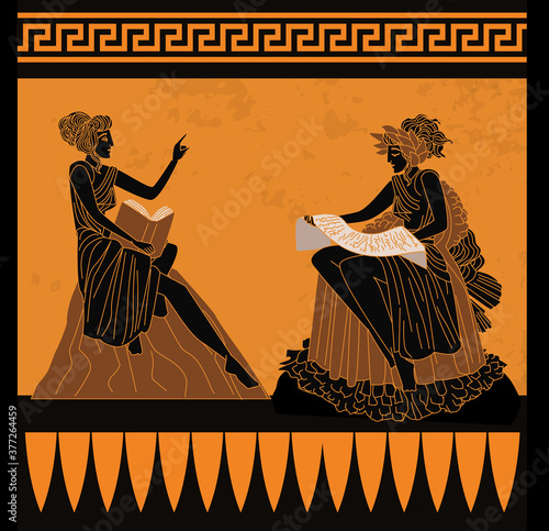 orange and black muses with books