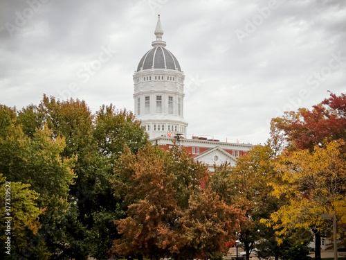 Columbia, Missouri / United States - October 23, 2019: University of Missouri Jesse Hall with Fall Leaves