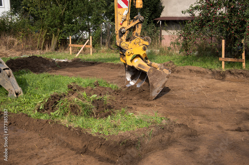 demarcation of a new building on topsoil before the construction of a family house begins