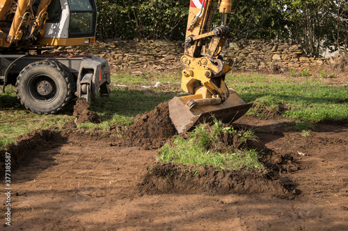 demarcation of a new building on topsoil before the construction of a family house begins