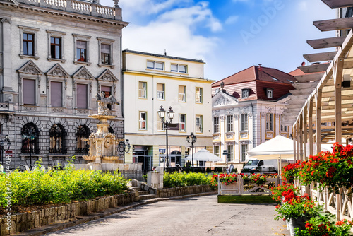 Plac Orła Białego in Stettin, Poland with white eagle fountain, academy of arts and music school