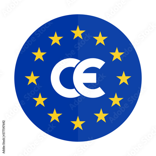 CE mark blue sticker. CE symbol, isolated on white background. European Conformity certification mark. Vector illustration.
