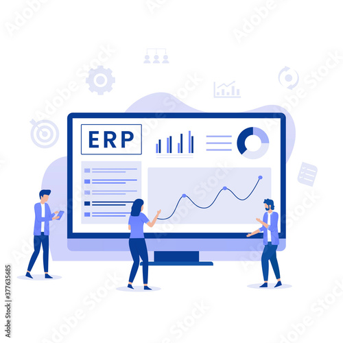 ERP Enterprise resource planning illustration concept, productivity and company enhancement. Illustration for websites, landing pages, mobile applications, posters and banners.