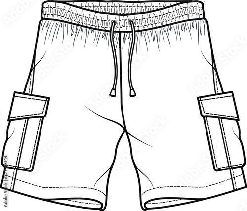 SHORT PANTS, Fashion Flat Sketch, apparel template. Men's Fashion Shorts.