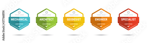 Set of company training badge certificates to determine based on criteria. Vector illustration certified logo design.