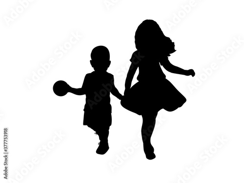 Silhouettes of boy and girl. Older sister and younger brother