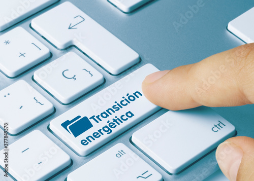 Transición energética - Inscripción en la tecla azul del teclado.