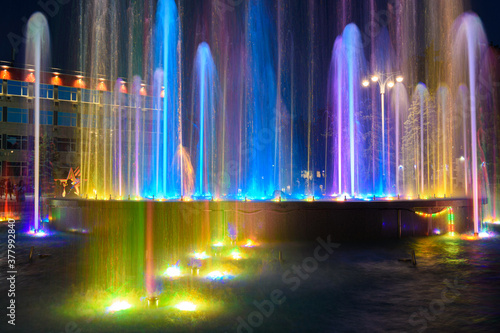 Fragment of a beautiful multi-colored fountain installed near the administration building of the city of the Anapa resort