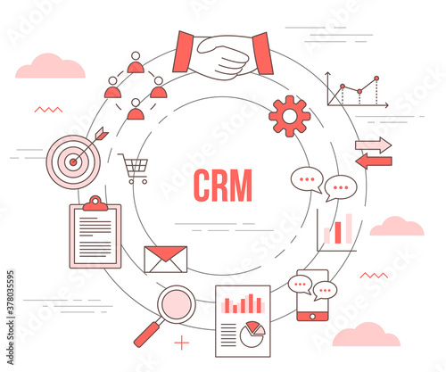 crm customer relationship management concept with icon set template banner with modern orange color style