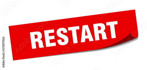 restart sticker. square isolated label sign. peeler