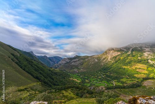 Somiedo valley top view long exposure from prince viewpoint