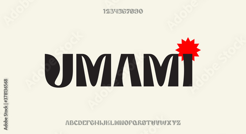 Umami, a bold decorative display font, modern alphabet typeface design vector illustration