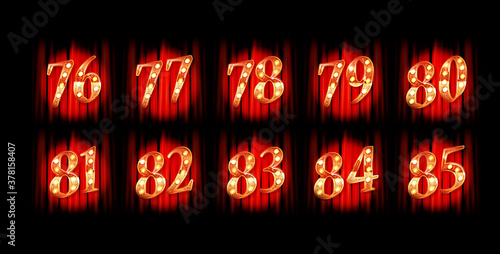Gold numbers 76-85. Vector illustration
