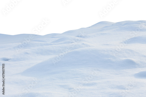 A large beautiful snowdrift isolated on white background.Winter snow background. A big snow drift