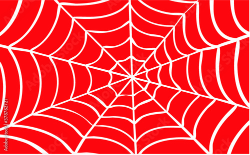 White Cobweb Red background. Vector Spider happy halloween party day fun funny spooky logo creepy horror insect hush dia 31 october fest Spiderman hallow Webbing line pattern Unlucky Accident zombie.