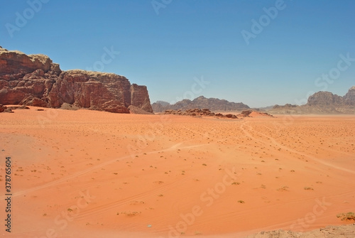 Sandstone rocks and vast spaces in the desert