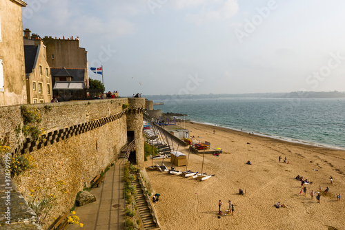rampart and beach in Saint Malo, Brittany, France.