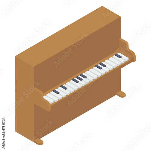 Musical class instrument, piano table in isometric vector style 