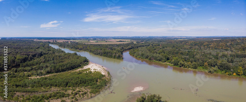 Drava and Mura, Murau Rivers delta, estuary near Legrad in Croatia And Ortilos in Hungary, aerial view wide panorama wild europe nature