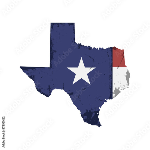 Old Texas state map with flag on a white background.