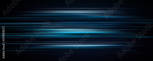  Abstract blue light trails in the dark, motion blur effect 