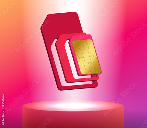 Floating vector illustration of a SIM card. Realistic 3D effect. 