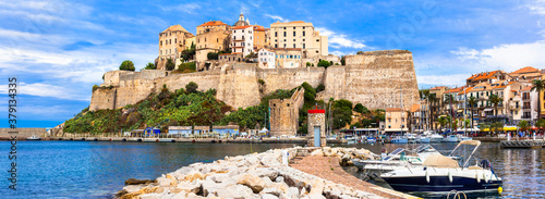Calvi - panoramic view with fortress. Corsica island, France