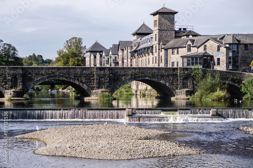 Weir on the River Kent in Kendal in the English Lake District