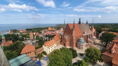 Frombork, Poland - August 17, 2020: Aerial view of Frombork, Poland. View from the lookout tower.