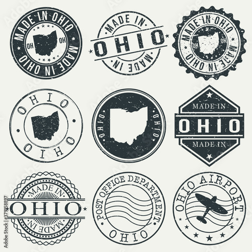 Ohio Set of Stamps. Travel Stamp. Made In Product. Design Seals Old Style Insignia.