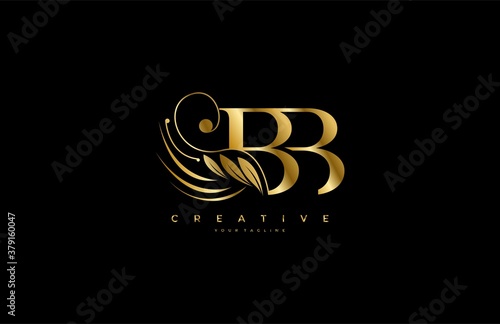 Initial BB letter luxury beauty flourishes ornament golden monogram logo