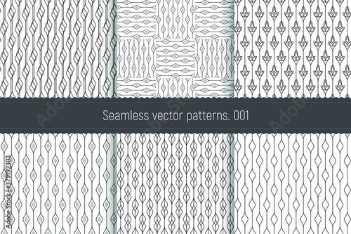 A set of seamless linear patterns. Collection of geometric Byzantine backgrounds. Repetitive linear texture for Wallpaper, packaging, banners, invitations, business cards, fabric in Oriental style