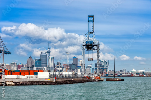 Skyline of Auckland with commercial dock - North Island, New Zealand