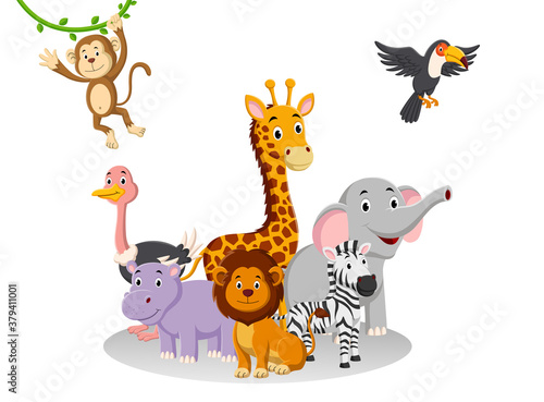 Cartoon collection animal in the jungle. Vector illustration