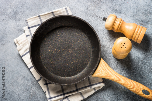 Frying pan or skillet with stone nonstick coating.