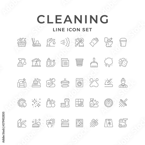 Set line icons of cleaning