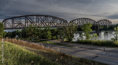 BNSF rail bridge across Missouri River near Bismarck North Dakota