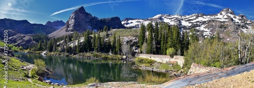 Lake Blanche Hiking Trail panorama views. Wasatch Front Rocky Mountains, Twin Peaks Wilderness, Wasatch National Forest in Big Cottonwood Canyon in Salt Lake County Utah. United States.