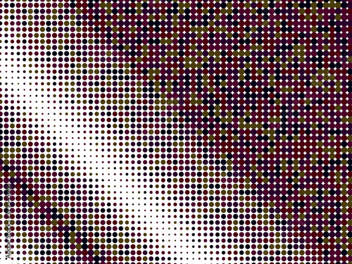 Colorful halftone dots. Rainbow and black geometric gradient for pop art designs. Geometric vintage monochrome fade wallpaper. Pop art print. Dotted geometric retro pattern. Comic halftone background.