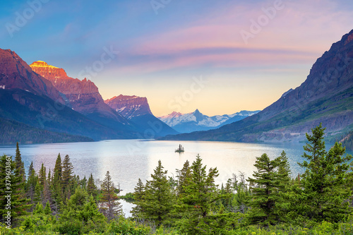 Sunrise over St Mary Lake in Glacier National Park, Montana