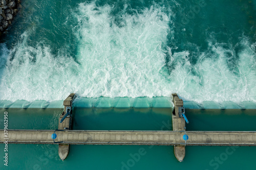 Aerial view from water barrage. Interlaken, Switzerland