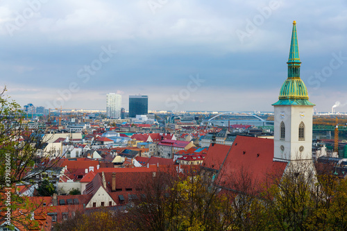 View of Bratislava old town and St. Martin's Cathedral, historical center.